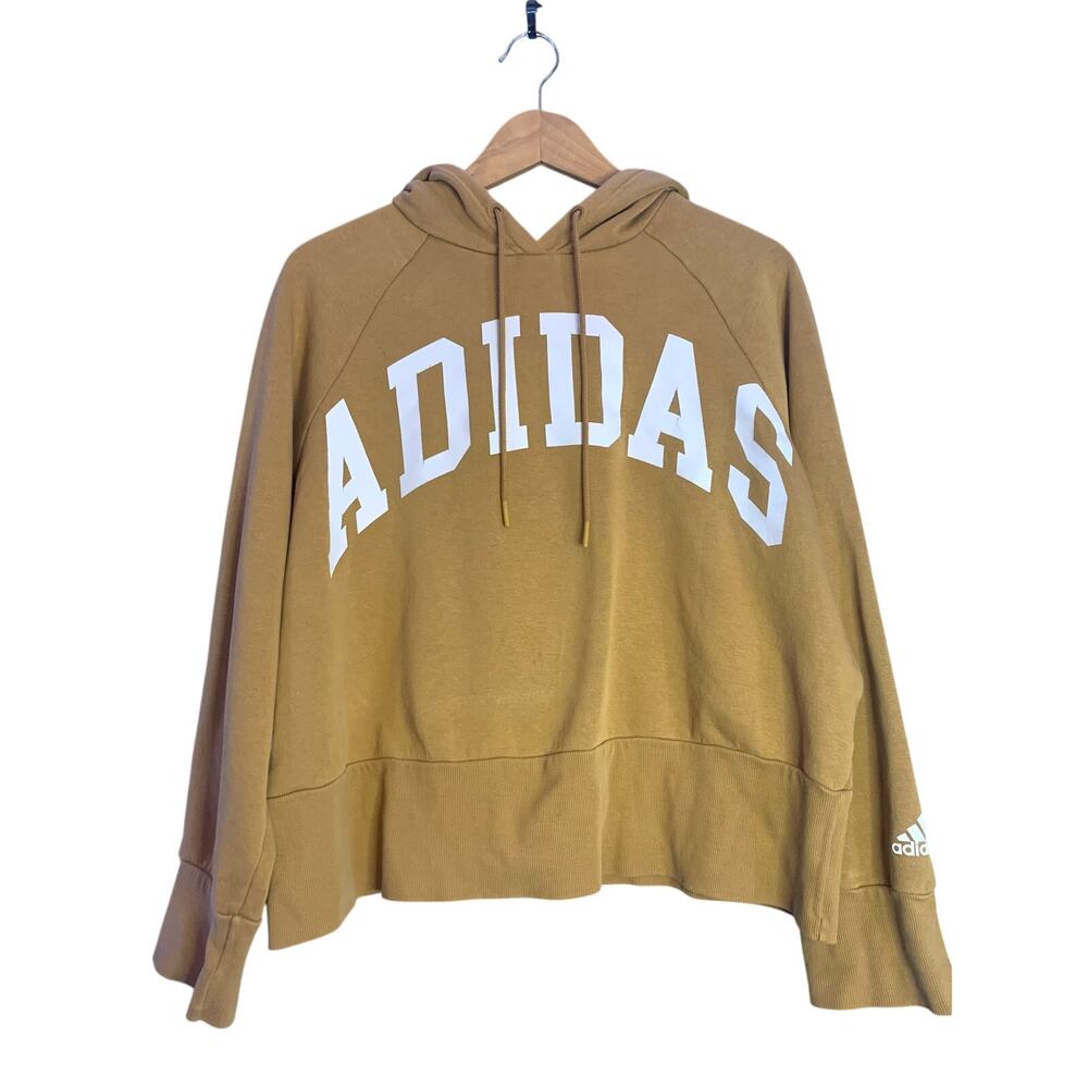 Adidas Cropped Hoodie in Mustard Yellow, Women’s Size L Comfy Athletic Leisure